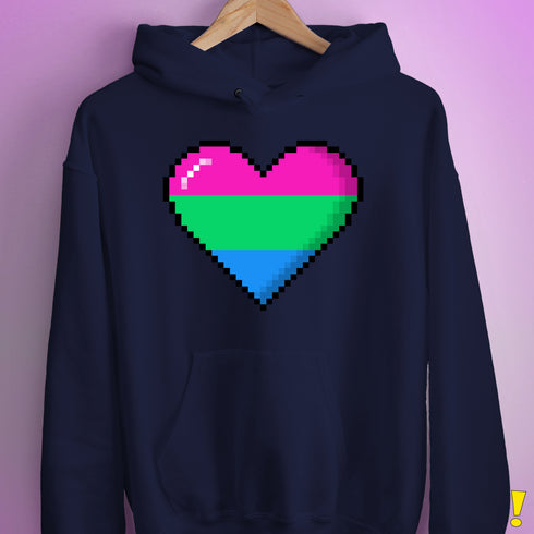 Polysexual Pride 8-Bit Pixel Heart Hoodie - Navy
